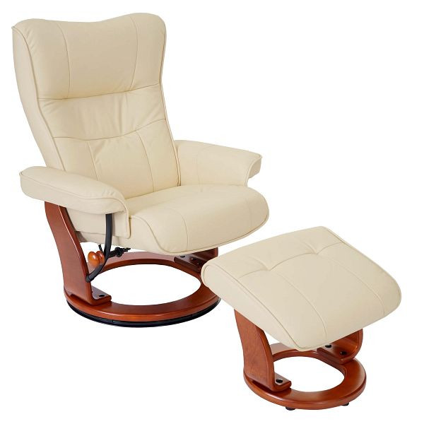 Chaise relax Mendler MCA Montréal, tabouret de chaise TV, capacité de charge de 130 kg en cuir véritable, crème, couleur miel, 56047