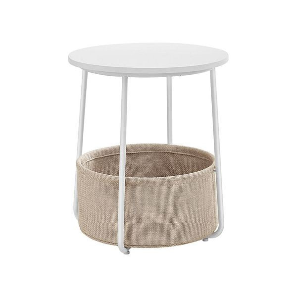 Table d'appoint ronde VASAGLE avec panier en tissu blanc-beige, LET223W10