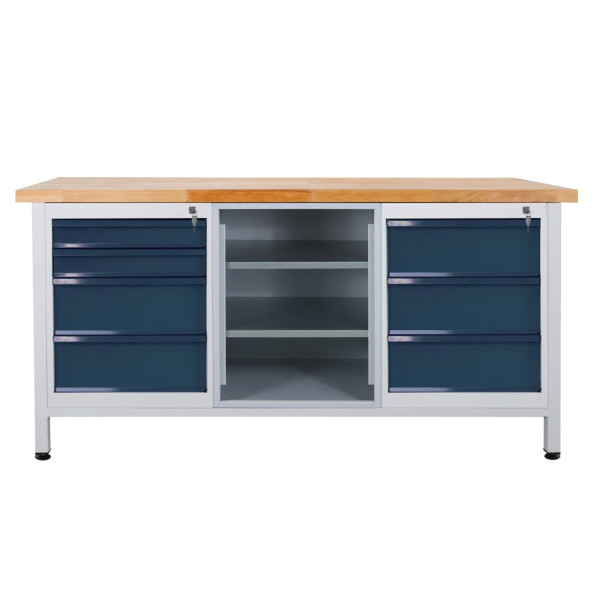 Etabli ADB 7 tiroirs, partie étagère, dimensions LxlxH : 1700x600x840 mm, table de travail : gris clair, RAL 7035, couleur porte/tiroir : gris anthracite, RAL 7016, 43737