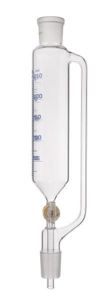 Entonnoir compte-gouttes Rettberg, 1000 ml, manchon NS 29/32, cône NS 29/32, robinet en verre 6 mm, gradué, avec tube d'équilibrage de pression, 134046254