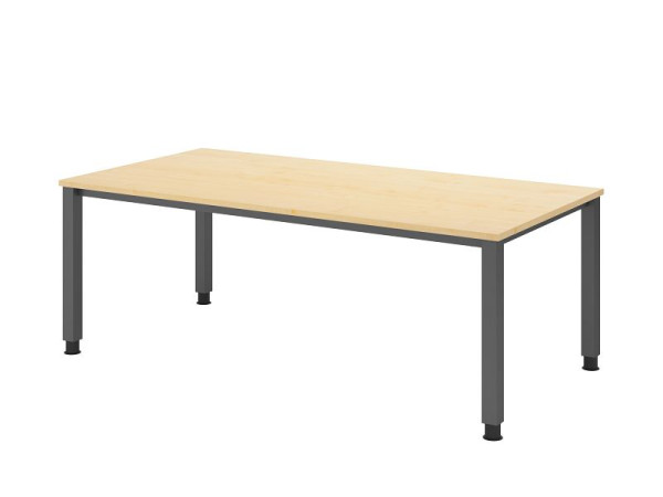 Bureau Hammerbacher QS2E, 200 x 100 cm, plateau : érable, épaisseur 25 mm, structure à 4 pieds en graphite (similaire à RAL 7012), hauteur de travail 68-83,5 cm, VQS2E/3/G