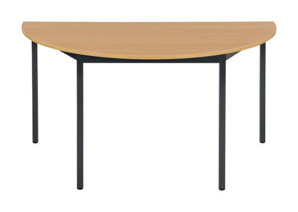 Table polyvalente Bisley MULTI Desking, demi-ronde 19 mm, décor hêtre BC, structure noire, H 740 x L 1400 x P 700 mm, MTH1407BC333