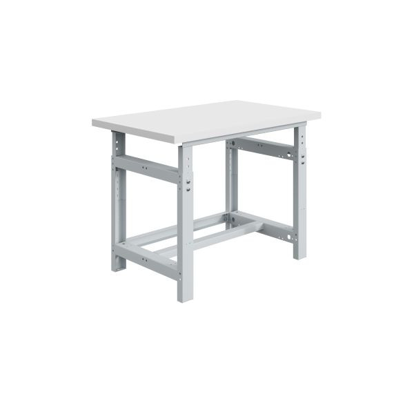 Etabli SOFAME SI, réglable en hauteur mécaniquement, L 1800 x P 750 x H 778 à 1058 mm, plan de travail mélaminé 38 mm, gris clair RAL 7035, W010010135GC