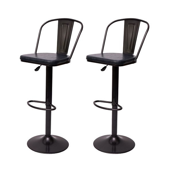 Ensemble de 2 tabourets de bar Mendler HWC-H10a, tabouret de comptoir, tabouret de bar, réglable en hauteur, rotatif, simili cuir industriel, vintage noir-gris, 72442