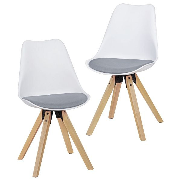 Wohnling, lot de 2 chaises de salle à manger rétro Lima, blanc/gris, WL5.025