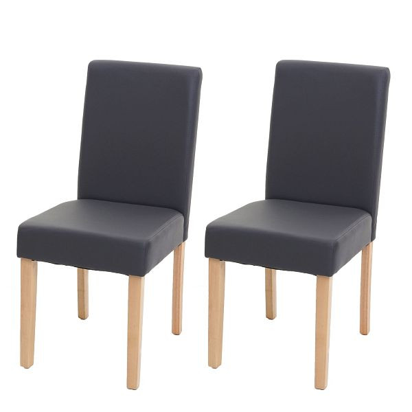 Mendler, lot de 2, chaise de salle à manger, chaise de cuisine, Littau, simili cuir, gris mat, pieds clairs, 74522