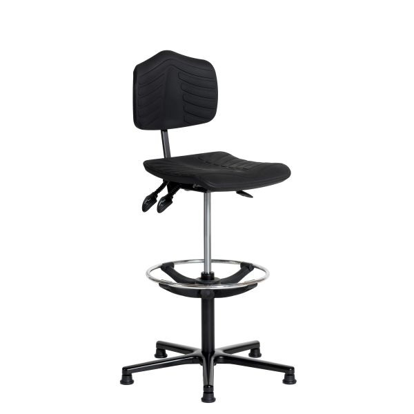 Siège de travail SOFAME ERGOSOFT 2010 avec patins et repose-pieds, hauteur d'assise 56-82, piètement aluminium, W050040007