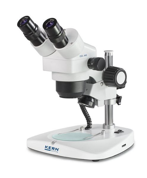 Microscope stéréo zoom KERN Optics, Greenough 0,75 x - 3,6 x, binoculaire, Oculaire WF 10 x / Ø 20mm avec alimentation antifongique, OZL 445