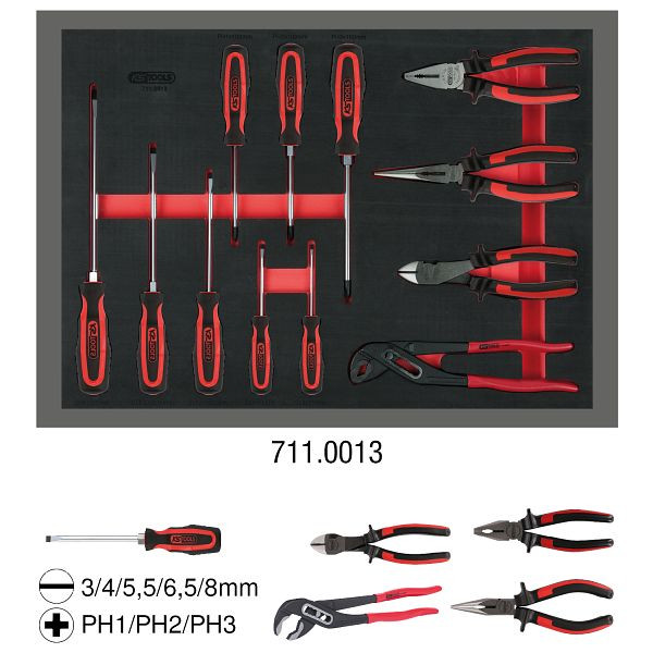 Jeu de tournevis et de pinces KS Tools, 12 pièces dans un insert système 1/1, 711.0013