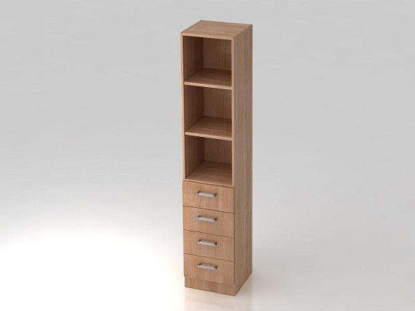 Armoire à tiroirs Hammerbacher 5OH, 4 tiroirs, panneau de base, poignée chromée noyer/noyer, 40,6x42x200,4 cm (LxPxH), V7600/N/N/CE