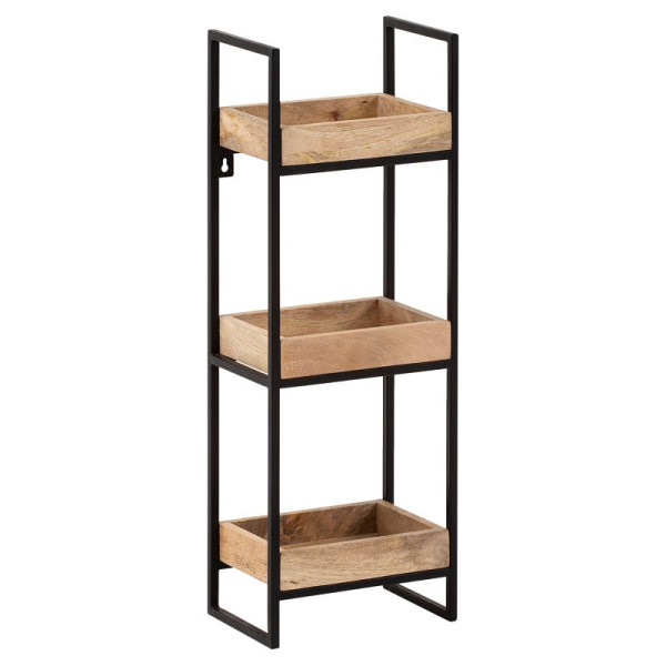 Wohnling Etagère Murale 27x77x18 cm Étagère Suspendue en Bois Massif/Métal de Manguier Industriel, Etagère Flottante Design Rectangulaire, avec 3 Etagères & Structure en Métal, WL6.763