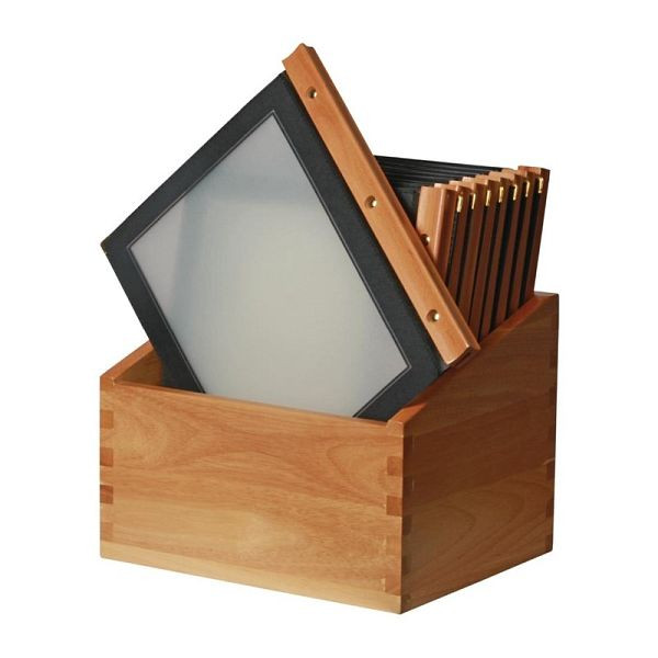 Chemises de menu Securit avec boîte en bois, noir A4, UE: 20 pièces, H759