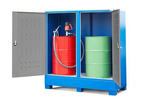 Dépôt de matières dangereuses DENIOS SteelSafe D2, avec portes, pour 2 fûts, 259-063