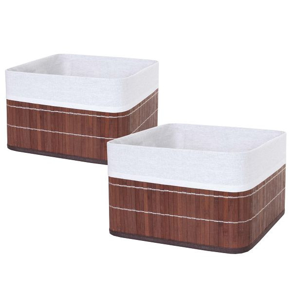Mendler lot de 2 paniers de rangement HWC-C21, panier boîte de rangement boîte de commande boîte de tri étagère panier, bambou, marron, 2x61223