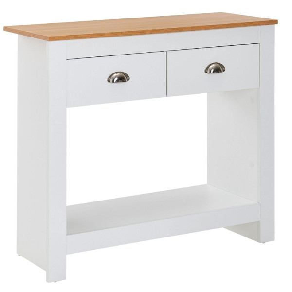 Table console Wohnling 85x35x76 cm blanc / chêne buffet design moderne étroit, table de rangement de couloir avec tiroirs et espace de rangement, table de couloir haute, WL6.386