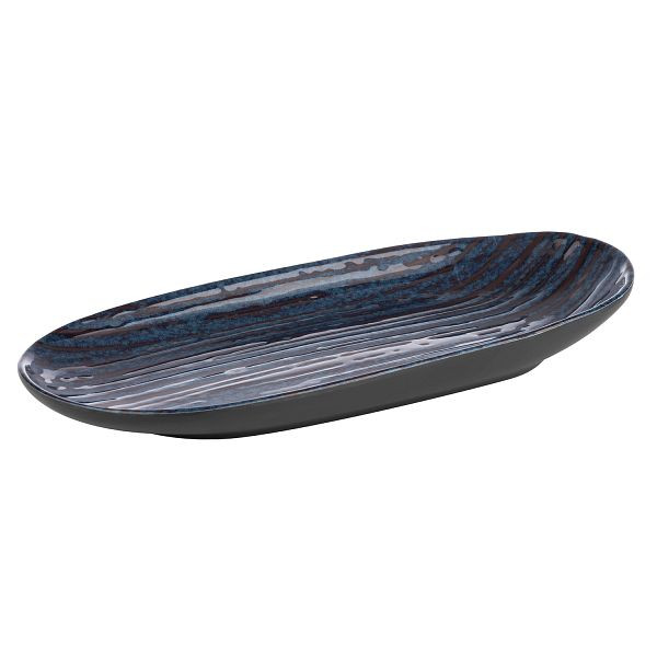 Assiette APS -LOOPS-, 28 x 13,5 x 4 cm, mélamine, intérieur : décor, bleu foncé, extérieur : gris foncé, 85055