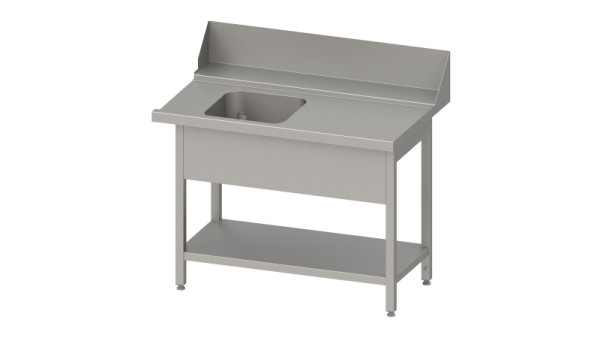 Table d'alimentation Stalgast "Pro", guide de panier avec pente, étagère de base, 1 bassin 1700x750x880mm, côté d'installation à droite, dosseret, panneau de bassin, VZL17714RA