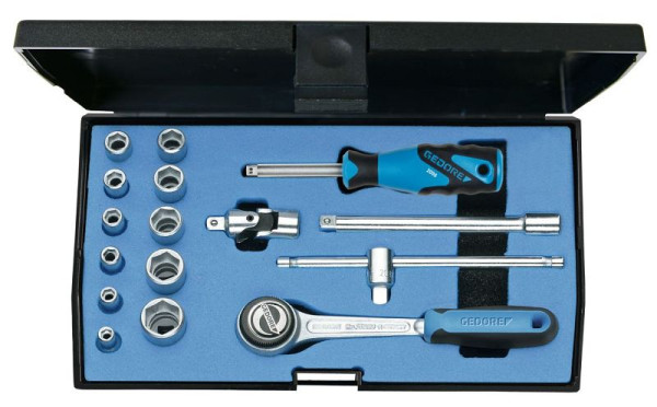 Jeu de clés à douilles GEDORE 1/4", cliquet réversible à denture extra fine, 6172290