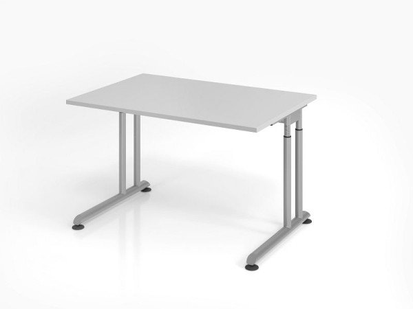 Bureau Hammerbacher ZS12, 120 x 80 cm, plateau : gris, épaisseur 25 mm, chant épais en ABS, forme rectangulaire, argent, VZS12/5/S