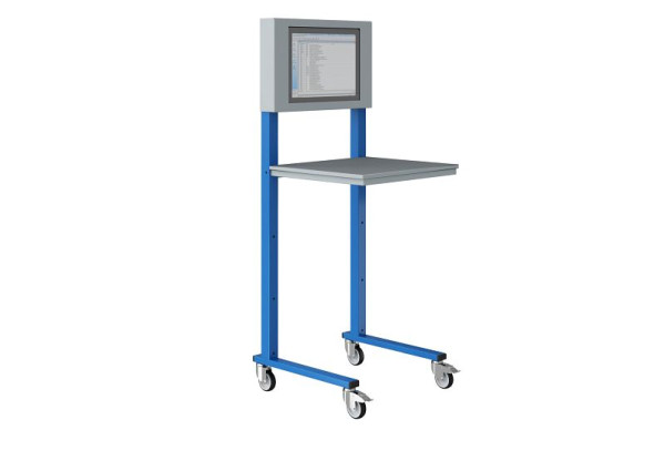Station PC sur roulettes SOFAME L700 x P 600 x H 1760 mm, bleu ciel RAL 5015, W040010011BI