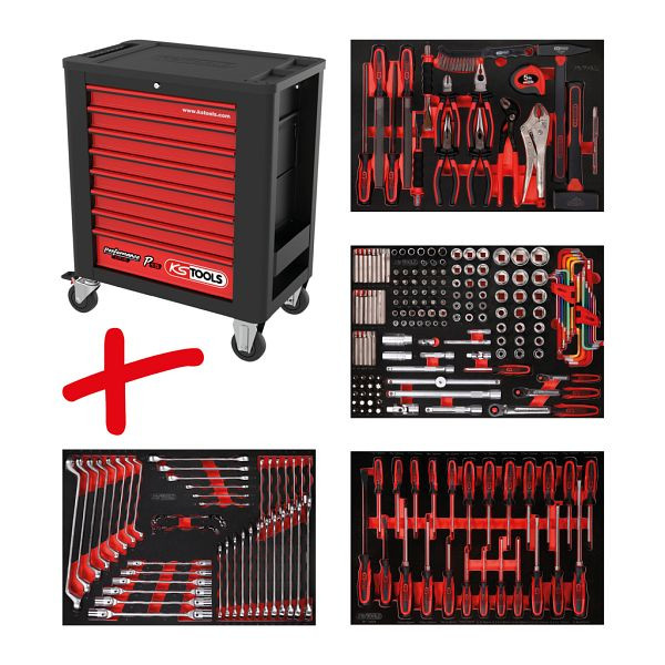 KS Tools PERFORMANCEplus set de dessertes d'atelier P15, avec 241 outils et 4 tiroirs, 815.4241