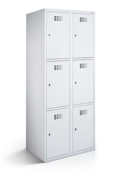 KEMMLIT armoire vestiaire avec 2 compartiments et 6 portes 30cm avec fond fermé, gris clair 7035, serrure à cylindre, 100551