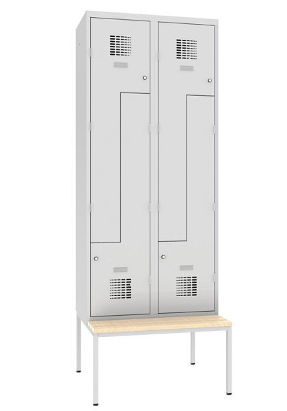 KEMMLIT Casier Z avec 2 compartiments et 4 portes 40cm avec banc, gris clair 7035, loquet rotatif, 100170