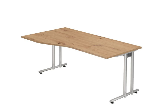 Bureau Hammerbacher NS18, 180 x 100/80 cm, plateau : chêne noueux, épaisseur 25 mm, pied en C argenté (similaire à RAL 9006), hauteur de travail 72 cm, VNS18/R/S