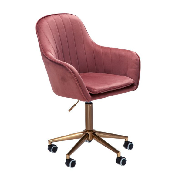 Amstyle chaise de bureau velours rose, avec dossier, réglable en hauteur jusqu'à 120 kg, avec roulettes, pivotante, SPM1.431