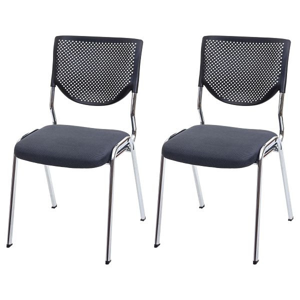 Mendler set de 2 chaises visiteur T401, chaise conférence empilable, tissu/textile, assise gris foncé, pieds chromés, 74800
