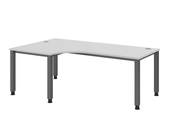 Bureau Hammerbacher QS82, 200 x 120 cm, plateau : gris, épaisseur 25 mm, forme d'angle 90°, structure à 4 pieds en graphite, hauteur de travail 68-83,5 cm, VQS82/5/G