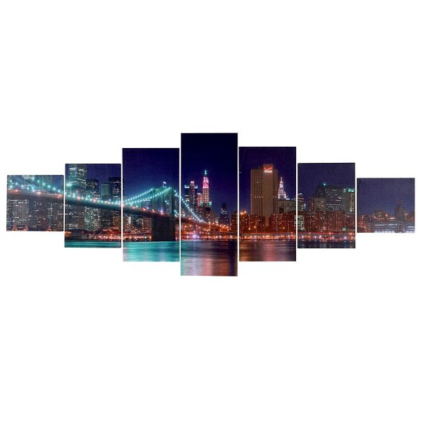 Tableau sur toile Mendler T375 XL, impression d'art sur châssis mural, 7 parties 245x87cm, New York, 39163