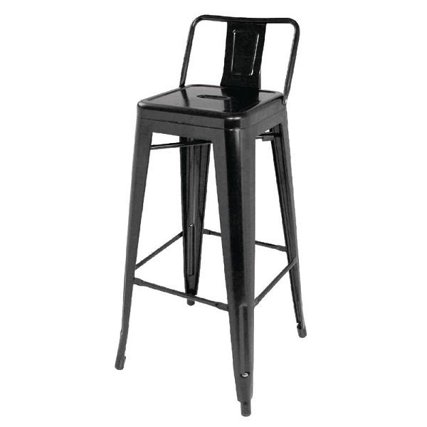 Tabouret de bar Bolero Bistro en acier avec dossier noir (4 pièces), DL882
