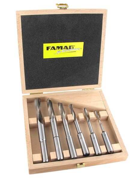 Perceuse à fente Famag avec rainure hélicoïdale, 6 pièces dans un coffret en bois Ø 6, 8, 10, 12, 14, 16 mm, queue Ø 13 mm, 1607.606.00