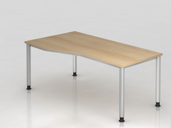 Bureau Hammerbacher 4 pieds rond 180x100/80cm chêne/argent, forme libre, montable à gauche ou à droite, VHS18/E/S