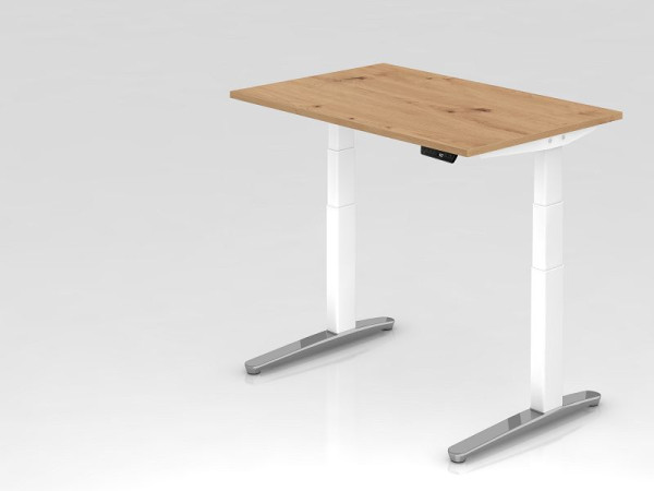 Bureau Hammerbacher XBHM12, 120 x 80 cm, plateau : chêne noueux, épaisseur 25 mm, chant épais en ABS, forme rectangulaire, blanc poli, VXBHM12/R/WC