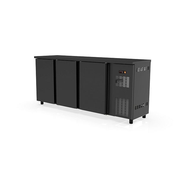 Table réfrigérée de bar Vaiotec TOPLINE 530 noir / 3 portes, capacité nette 442 litres, 202,5x53x85 cm, 11381