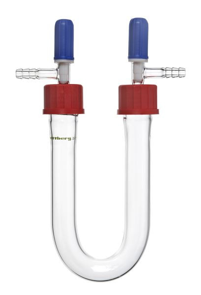Tube en U Rettberg avec 2x filetage GL 32 et vannes PTFE 0 - 3 mm, verre borosilicaté 3.3, 107000086
