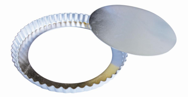 Moules à gâteaux/quiches Schneider, aluminium, fond amovible, Ø320 mm argent, hauteur 2,5 cm, bord ondulé, 997977