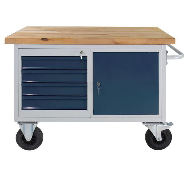 Etabli mobile ADB "type chariot de table" avec 1 porte et 4 tiroirs, 840x1300x600 mm, couleur chariot de table : gris clair, couleur porte/tiroir : gris anthracite, 44742