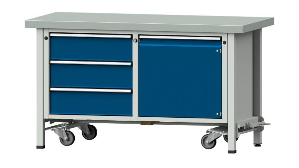 Établis ANKE établi à caissons, modèle 106 V, 1500 x 700 x 850 mm, RAL 7035/5010, ZBP 50 mm, avec dispositif mobile abaissable, 305.162