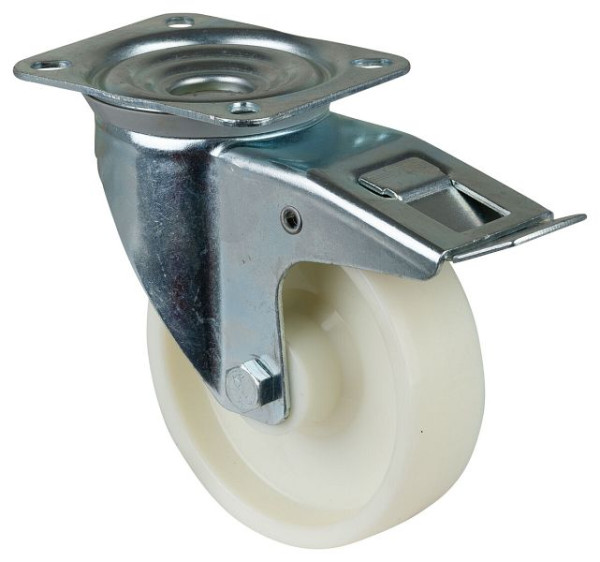 Rouleau de transport BS rollers avec frein, largeur 50 mm, Ø150 mm, jusqu'à 300 kg, bande de roulement/corps de roue plastique, roulement à rouleaux, lot de 4, L420.B10.150