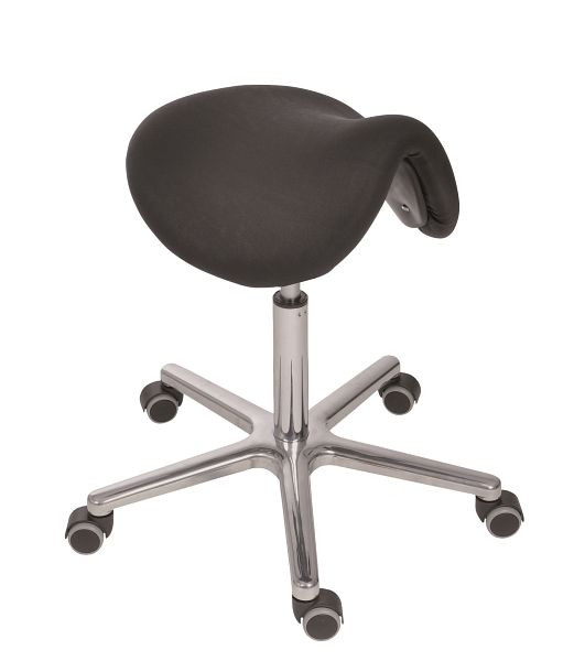 Tabouret Lotz ESD selon DIN EN 61340-5-1, assise en forme de selle, cuir synthétique noir, hauteur d'assise 500 - 660 mm, piètement en aluminium, roulettes, 3380.19-00a