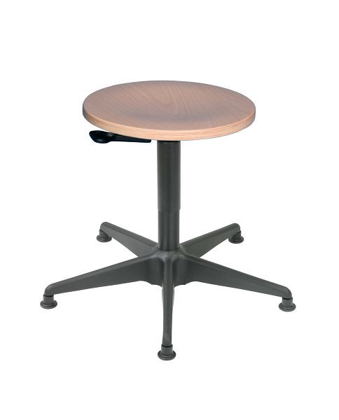Tabouret de travail Lotz, siège en bois de hêtre avec déverrouillage par levier, ressort à gaz de sécurité, base en acier, hauteur d'assise 390-520 mm, patins, 3521.02