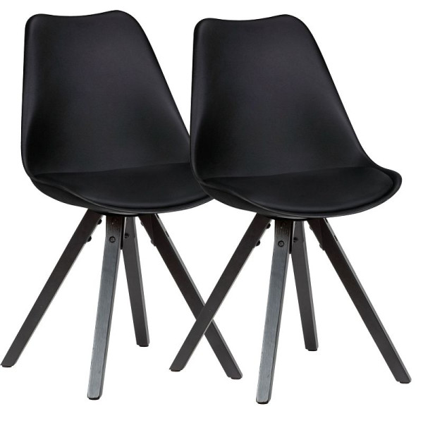 Wohnling - Lot de 2 chaises de salle à manger rétro noires avec pieds noirs, dossier scandinave, rembourrées, WL6.134