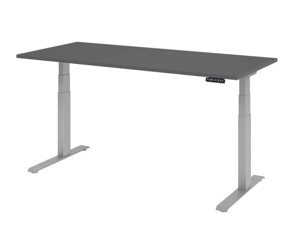 Bureau Hammerbacher XDKB19, 180 x 80 cm, plateau : graphite, épaisseur 25 mm, chant épais en ABS, forme rectangulaire, argent, VXDKB19/G/S