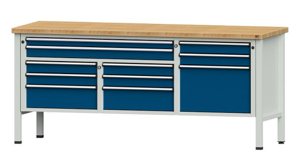 Établis ANKE Établi en caisson, modèle 283 V, 2000 x 700 x 890 mm, RAL 7035/5010, BMP 40 mm, 304.549