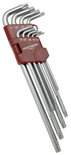 Clé coudée Kraftwerk pour vis TX, avec trou à la pointe, T10-T50, 9 pièces, 3609
