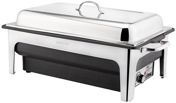 Chafing Dish électrique APS, 63 x 36 cm, hauteur : 29 cm, inox / PP, récipient alimentaire GN 1/1-100 mm, support de couvercle, 12225