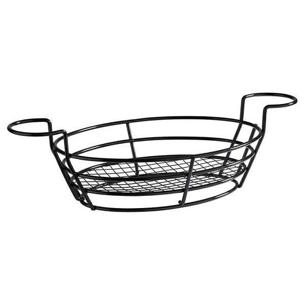 Panier de service APS -BURGER + FRITES-, 39,5 x 20 cm, hauteur : 11 cm, métal, noir, avec 2 supports pour bols à trempettes, 40604